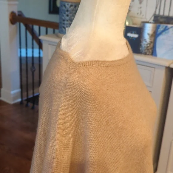 J. Crew Tan Cashmere-blend popover Boatneck Soft Striped poncho OS - Picture 6 of 9